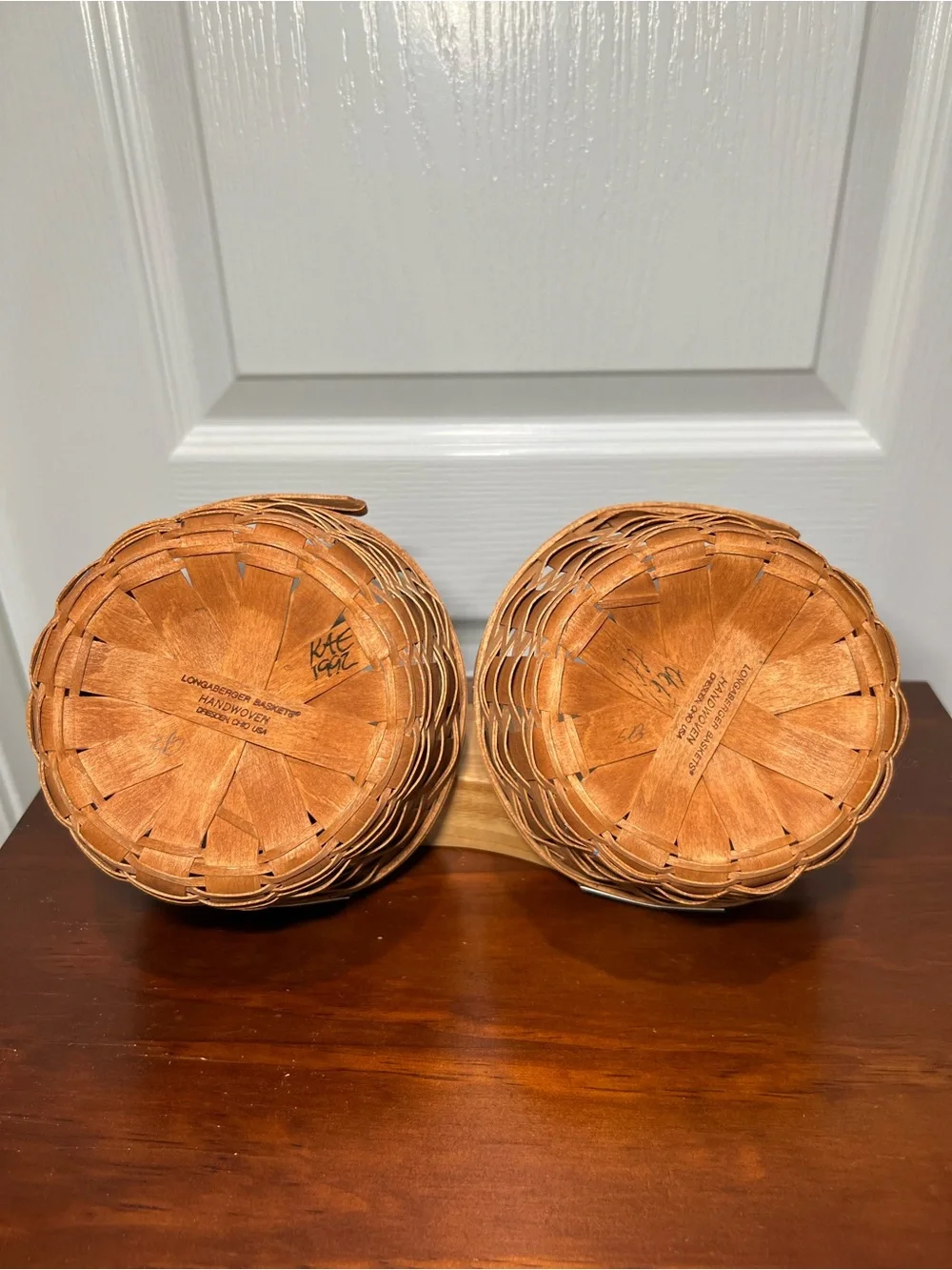 Vtg Longaberger Pair (2) Handwoven Basket with Brass Nameplates 1992